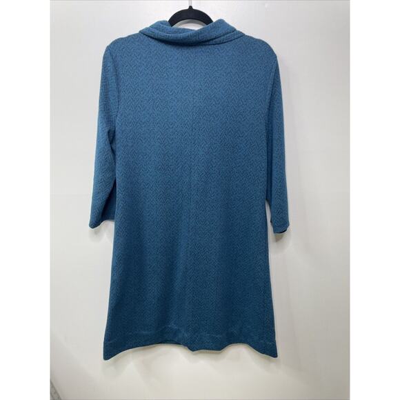 NORTHSTYLE Blue Dress Chevron Soft Knit Sweater Pockets Cowl Neck Grannycore L - Picture 2 of 10